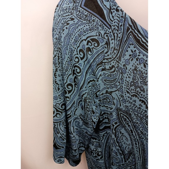 jaclyn smith blue paisley fairy whimsigoth artsy office work stretchy blouse - Picture 6 of 8